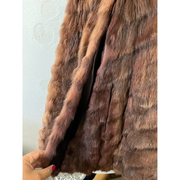 Vintage muskrat mink fox fur herringbone pattern soft brown cape overcoat - Picture 8 of 16